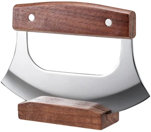 Ulu Knife with Stand for Cutter Pizza Meat Vegetables Herb Salad | Stainless Steel Blade, Walnut Wood Handle, Sharp Rocker Mezzaluna Knife, Kitchen Essentials Accessories and Gadgets Tools Ulu Knife with Stand for Cutter Pizza Meat Vegetables Herb Salad | Stainless Steel Blade, Walnut Wood Handle, Sharp Rocker Mezzaluna Knife, Kitchen Essentials Accessories and Gadgets Tools