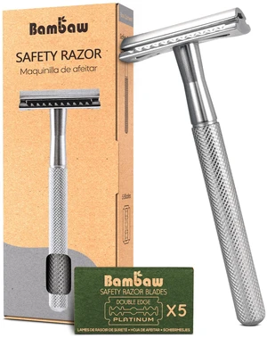 Double Edge Safety Razor for Men & Women, Metal Razor with 5 Double Edge Safety Razor Blades, Eco-Friendly Razor Silver Double Edge Safety Razor for Men & Women, Metal Razor with 5 Double Edge Safety Razor Blades, Eco-Friendly Razor Silver
