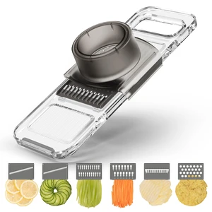 Transparent Multifunctional Mandoline Slicer - 6 Blades Interchangeable, Handheld Vegetable Cutter with Hand Guard for Kitchen, Onion, Garlic, Safe Food Slicer Transparent Multifunctional Mandoline Slicer - 6 Blades Interchangeable, Handheld Vegetable Cutter with Hand Guard for Kitchen, Onion, Garlic, Safe Food Slicer