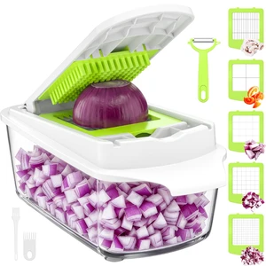 Vegetable Chopper Mandoline Slicer, Food Dicer Chopper, Veggie Cutter | 12 in 1 Vegetable Chopper with Container & 5 Blades, Onion Cucumber Fruit Salad Dicer, Mealprep for Kitchen Food, Light Green Vegetable Chopper Mandoline Slicer, Food Dicer Chopper, Veggie Cutter | 12 in 1 Vegetable Chopper with Container & 5 Blades, Onion Cucumber Fruit Salad Dicer, Mealprep for Kitchen Food, Light Green