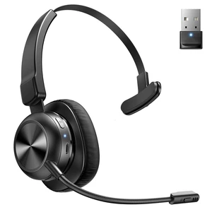 Trucker Bluetooth Headset, Wireless Headset with Microphone | USB Dongle, On Ear Bluetooth Headphones with AI Noise Cancelling 50H Playback Mute Button for Truck Driver Office Work Trucker Bluetooth Headset, Wireless Headset with Microphone | USB Dongle, On Ear Bluetooth Headphones with AI Noise Cancelling 50H Playback Mute Button for Truck Driver Office Work