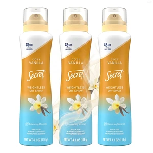 Dry Spray Antiperspirant for Women, Cozy Vanilla, 4.1 oz Pack of 3 | 48HR Weightless Sweat & Odor Protection | Dry Feel Deodorant | Eliminates Odors & Dermatologist Tested | Gentle on Skin Dry Spray Antiperspirant for Women, Cozy Vanilla, 4.1 oz Pack of 3 | 48HR Weightless Sweat & Odor Protection | Dry Feel Deodorant | Eliminates Odors & Dermatologist Tested | Gentle on Skin