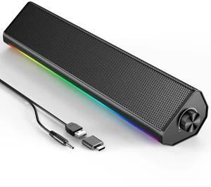 Computer Speakers for PC and Laptop, Under Monitor Sound Bar, Black | Wired USB power, 3.5mm aux audio, slim under-monitor design, USB-C adapter, for PC laptop office gaming Computer Speakers for PC and Laptop, Under Monitor Sound Bar, Black | Wired USB power, 3.5mm aux audio, slim under-monitor design, USB-C adapter, for PC laptop office gaming