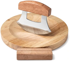 3 Pcs Mezzaluna Ulu Knife and 9.5" Wooden Cutting Board Set | Rocker Knife with Wood Handle & Stand,Alaskan Pizza Cutter,Chopper for Meat,Vegetable,Herb,Nuts,Kitchen Gift 3 Pcs Mezzaluna Ulu Knife and 9.5" Wooden Cutting Board Set | Rocker Knife with Wood Handle & Stand,Alaskan Pizza Cutter,Chopper for Meat,Vegetable,Herb,Nuts,Kitchen Gift