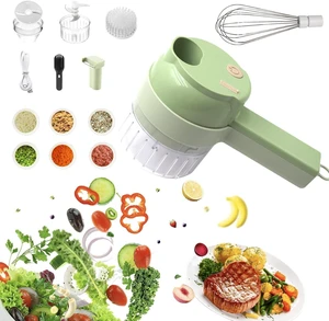 Multi-Functional Portable Wireless Vegetable Chopper - 4-in-1 Electric Food Processor for Chopping, Slicing, Grating & Whipping, with Cleaning Brush and Charging Cable Multi-Functional Portable Wireless Vegetable Chopper - 4-in-1 Electric Food Processor for Chopping, Slicing, Grating & Whipping, with Cleaning Brush and Charging Cable