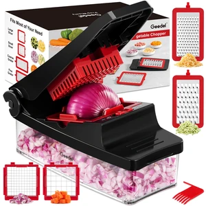 Vegetable Chopper, Onion Chopper Pro Food Chopper, Kitchen Vegetable Slicer Dicer Cutter Grater, Veggie Chopper with container for Salad Onion Potato Carrot (4 in 1, Red) Vegetable Chopper, Onion Chopper Pro Food Chopper, Kitchen Vegetable Slicer Dicer Cutter Grater, Veggie Chopper with container for Salad Onion Potato Carrot (4 in 1, Red)