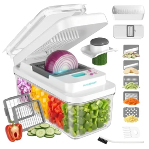9-in-1 Vegetable Chopper & Mandoline Slicer, 7 Blades, Drain Basket | Food and Veggie Chopper and Dicer, Grater, Kitchen Prep Tool with Container, Safety Holder, Interchangeable Blades 9-in-1 Vegetable Chopper & Mandoline Slicer, 7 Blades, Drain Basket | Food and Veggie Chopper and Dicer, Grater, Kitchen Prep Tool with Container, Safety Holder, Interchangeable Blades