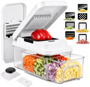 Vegetable Chopper with Pull-Out Container, 7-Blade Mandolin Slicer | Veggie, Onion Slicer, Dicer & Grater, 7 Sharp Stainless Steel Blades, Ideal for 1-2 People & Daily Quick Meal Prep (White) Vegetable Chopper with Pull-Out Container, 7-Blade Mandolin Slicer | Veggie, Onion Slicer, Dicer & Grater, 7 Sharp Stainless Steel Blades, Ideal for 1-2 People & Daily Quick Meal Prep (White)