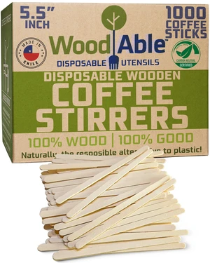 Wooden Coffee Stirrers, Coffee Stir Sticks, 1000 Count, 5.5 Inch | Wooden mixing sticks and coffee bar supplies for daily use, FSC certified, biodegradable, vegan-friendly and compostable Wooden Coffee Stirrers, Coffee Stir Sticks, 1000 Count, 5.5 Inch | Wooden mixing sticks and coffee bar supplies for daily use, FSC certified, biodegradable, vegan-friendly and compostable