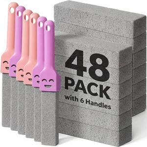 48 Pack Pumice Stone for Toilet Cleaning with 6 Reusable Handles, Powerful Pumice Cleaning Sticks for Toilets, Tubs, Sinks, Grills and Pool Tiles, Effectively Removes Hard Limescale 48 Pack Pumice Stone for Toilet Cleaning with 6 Reusable Handles, Powerful Pumice Cleaning Sticks for Toilets, Tubs, Sinks, Grills and Pool Tiles, Effectively Removes Hard Limescale