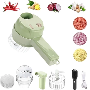 4 in 1 Electric Vegetable Cutter Set, Mini Electric Grinder | Handheld Garlic Mud Masher Chopper, Portable Vegetable Food Processor with Brush, for Garlic Chili Onion Ginger Celery Meat 4 in 1 Electric Vegetable Cutter Set, Mini Electric Grinder | Handheld Garlic Mud Masher Chopper, Portable Vegetable Food Processor with Brush, for Garlic Chili Onion Ginger Celery Meat