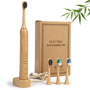 Natural Bamboo Electric Toothbrush for Adults5 Cleaning Modes | 4 Pack Bamboo Replacement Brush Heads, 4000VPM, 40 Days Long-Lasting Battery, IPX7 Waterproof, Rechargeable