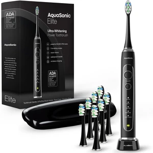 Elite Ultra-Whitening Toothbrush ADA Accepted Power Toothbrush - 8 Proflex Brush Heads & Travel Case 50,000 VPM Motor & Wireless Charging - 5 Modes w Smart Timer (Black) Elite Ultra-Whitening Toothbrush ADA Accepted Power Toothbrush - 8 Proflex Brush Heads & Travel Case 50,000 VPM Motor & Wireless Charging - 5 Modes w Smart Timer (Black)