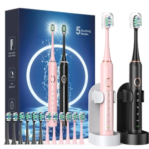 2 Pack Electric Toothbrush for Adults - 2 Rechargeable Electric Toothbrushes with 12 Brush Heads & 2 Travel Case, Power Electric Toothbrush with Holder, 3 Hrs Charge for 120 Days - Black+Pink 2 Pack Electric Toothbrush for Adults - 2 Rechargeable Electric Toothbrushes with 12 Brush Heads & 2 Travel Case, Power Electric Toothbrush with Holder, 3 Hrs Charge for 120 Days - Black+Pink