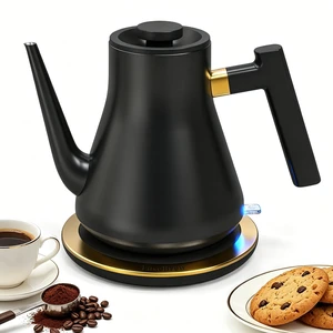 Gooseneck Electric Kettle 1000W | Pour Over Coffee Kettle with Steady Flow Spout & Balanced Handle, 0.8L Matte Black Tea Kettle for Home Barista Espresso Station Countertop- Black