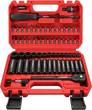 64-Piece 1/4" Drive Impact Socket Wrench Driver-Bits Set, Cr-V Metric&SAE Deep and Shallow Socket Set, S2 Power Bits with Quick-Release Ratchet Handle, Universal Joint, Bit Holder, Power Drill Adapter 64-Piece 1/4" Drive Impact Socket Wrench Driver-Bits Set, Cr-V Metric&SAE Deep and Shallow Socket Set, S2 Power Bits with Quick-Release Ratchet Handle, Universal Joint, Bit Holder, Power Drill Adapter