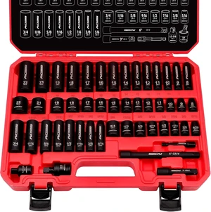 3/8" Drive Impact Socket Set - 49-Piece SAE (5/16 to 3/4 inch) and Metric (8-22mm) Sizes with Extension Bars and Universal Joint Standard & Deep CR-V Material for High Durability Impact Wrench 3/8" Drive Impact Socket Set - 49-Piece SAE (5/16 to 3/4 inch) and Metric (8-22mm) Sizes with Extension Bars and Universal Joint Standard & Deep CR-V Material for High Durability Impact Wrench