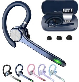Bluetooth Headset, Wireless Earpiece with Mic for Work | 72H Playtime, 500mAh Charging Case, Hands-Free Calling with Mute Button for Work, Trucker, Office, Driving, iPhone, Dark Blue Bluetooth Headset, Wireless Earpiece with Mic for Work | 72H Playtime, 500mAh Charging Case, Hands-Free Calling with Mute Button for Work, Trucker, Office, Driving, iPhone, Dark Blue
