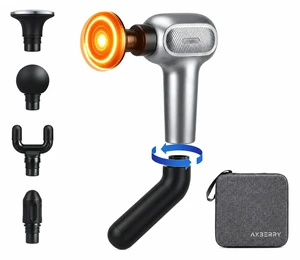 Massage Gun, Deep Tissue Percussion Massager with Heat & Detachable Extension Handle, Handheld Muscle Massager for Back, Neck & Shoulders Pain, Portable Massage Gun, Muscle Gun