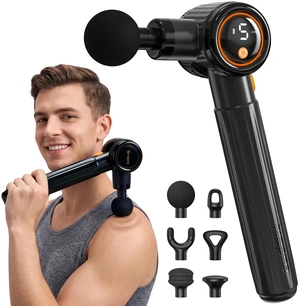 Massage Gun,Massage Gun Deep Tissue with Extension Handle & 3 Adjustable Angles,Handheld Percussion Back Massager for Muscle/Neck/Body Pain Relief,6 Heads,Black