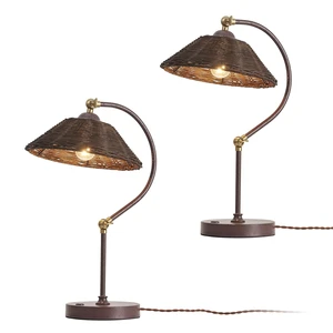 Touch Control Vintage Brown Rattan Table Lamp Set of 2 Adjustable Swing Arm | Hand Woven Wicker Desk Lamp for Home Office Living Room Boho Side End Table Lamp for Bedroom Bedside Nightstand Touch Control Vintage Brown Rattan Table Lamp Set of 2 Adjustable Swing Arm | Hand Woven Wicker Desk Lamp for Home Office Living Room Boho Side End Table Lamp for Bedroom Bedside Nightstand