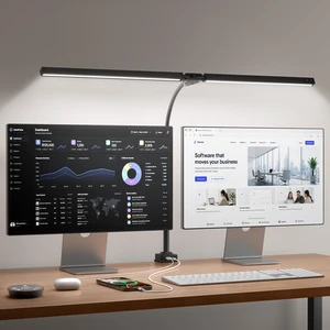 LED Desk Lamp for Home Office with Clamp&AC Port Remote Desk Light | AC Port, 5 Color, 24 W Stepless Dimming, Touch Control, Adjustable Gooseneck Eye-Caring Desk Light for Reading, Study, Office