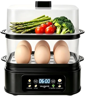 Rapid Egg Cooker Electric, 12 Eggs Capacity, Soft Medium Hard Boiled Egg Cooker, LED 24h Timer Egg Boiler, Egg Steamer, Vegetable Steamer, Digital Auto Shut-off, 2 Tilers (BLack) Rapid Egg Cooker Electric, 12 Eggs Capacity, Soft Medium Hard Boiled Egg Cooker, LED 24h Timer Egg Boiler, Egg Steamer, Vegetable Steamer, Digital Auto Shut-off, 2 Tilers (BLack)
