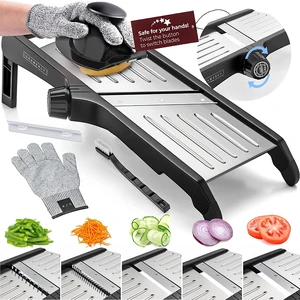 Food Slicer With 12 Slice Settings, LITE Edition | Vegetable Cutter, Potato Slicer, Mandolin for Kitchen, Veggie Cutter, Cucumber Tool - Comes a Pair of Cut-Resistant Gloves Food Slicer With 12 Slice Settings, LITE Edition | Vegetable Cutter, Potato Slicer, Mandolin for Kitchen, Veggie Cutter, Cucumber Tool - Comes a Pair of Cut-Resistant Gloves