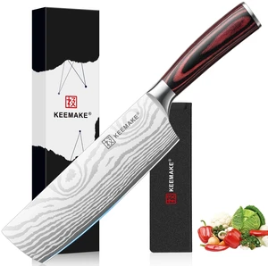 7 Inch Nakiri Knife, Japanese Kitchen Vegetable Cleaver | Razor Sharp German High Carbon Meat Slicing Cutter, Ergonomic Pakkawood Handle with Sheath, Knife Enthusiast Gifts 7 Inch Nakiri Knife, Japanese Kitchen Vegetable Cleaver | Razor Sharp German High Carbon Meat Slicing Cutter, Ergonomic Pakkawood Handle with Sheath, Knife Enthusiast Gifts