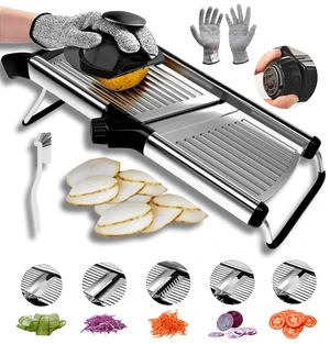 Adjustable Mandoline Slicer for Kitchen French Fry Cutter, Potato Slicer Vegetable Slicer Tomato Slicer in Kitchen Essentials with Resistant Gloves- Stainless Steel Mandolin vegetable cutter Adjustable Mandoline Slicer for Kitchen French Fry Cutter, Potato Slicer Vegetable Slicer Tomato Slicer in Kitchen Essentials with Resistant Gloves- Stainless Steel Mandolin vegetable cutter