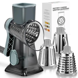 Rotary Cheese Grater, Hand Crank Shredder Slicer | 3 Blades, 430 Stainless Steel, Labor-Saving, Time-saving, Stable Suction, Food-Grade Plastic, for Cheese Vegetable Nuts Rotary Cheese Grater, Hand Crank Shredder Slicer | 3 Blades, 430 Stainless Steel, Labor-Saving, Time-saving, Stable Suction, Food-Grade Plastic, for Cheese Vegetable Nuts