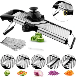 Mandoline Slicer for Kitchen, Vegetable Slicer | Stainless Steel Mandoline Slicer, Adjustable Mandolin, Mandoline, Potato, Veggie and Onion Slicer with Cut-Resistant Gloves Mandoline Slicer for Kitchen, Vegetable Slicer | Stainless Steel Mandoline Slicer, Adjustable Mandolin, Mandoline, Potato, Veggie and Onion Slicer with Cut-Resistant Gloves