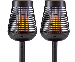 Bug Zapper, 600V Solar Powered Insect Trap & Fly Zapper for Outdoor Use, LED Flickering Flame, Activates Automatically in Dark, Weatherproof Outdoor Fly Trap, Kills Bugs on Contact, Twin Pack Bug Zapper, 600V Solar Powered Insect Trap & Fly Zapper for Outdoor Use, LED Flickering Flame, Activates Automatically in Dark, Weatherproof Outdoor Fly Trap, Kills Bugs on Contact, Twin Pack
