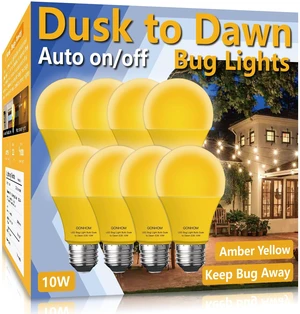 Dusk to Dawn Bug Light Bulb Outdoor,8 Pack Amber Bug Light Bulb,Auto On/Off,10W(100W Equivalent),E26 Base,Bug Lights for Outside.Home Hallway Porch Lights.Decorative Lamps.Bedroom Dusk to Dawn Bug Light Bulb Outdoor,8 Pack Amber Bug Light Bulb,Auto On/Off,10W(100W Equivalent),E26 Base,Bug Lights for Outside.Home Hallway Porch Lights.Decorative Lamps.Bedroom