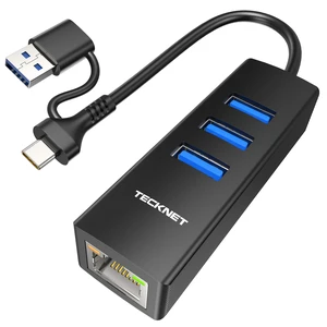 USB to Ethernet Adapter, RJ45 Gigabit Ethernet with 3 USB 3.0 Ports | 1Gbps High Speed, 5Gbps Transfer Speed, Driver Free, 2-in-1 USB-A & USB-C, Aluminum Case, Compatible for Windows, macOS USB to Ethernet Adapter, RJ45 Gigabit Ethernet with 3 USB 3.0 Ports | 1Gbps High Speed, 5Gbps Transfer Speed, Driver Free, 2-in-1 USB-A & USB-C, Aluminum Case, Compatible for Windows, macOS