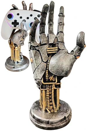 Hand Controller Stand, Steampunk Resin Gaming Decor (Silver) | Gaming Accessory Holder for PS5, Xbox, PC, Resin Art Desk Decor for Gamers, Modern Home & Gaming Room Decor, Unique Gift Idea