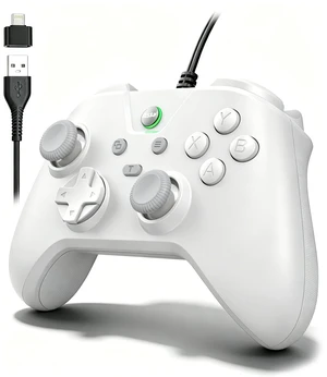 Wired Controller for Android/Tablet/Windows PC/Switch/PS4/PS3, 1000Hz Polling Rate Plug and Play Gaming Gamepad Joystick with USB C Adapter, Dual Motors, Turbo, 6.56ft Cable,Ultra-Low Latency -White Wired Controller for Android/Tablet/Windows PC/Switch/PS4/PS3, 1000Hz Polling Rate Plug and Play Gaming Gamepad Joystick with USB C Adapter, Dual Motors, Turbo, 6.56ft Cable,Ultra-Low Latency -White