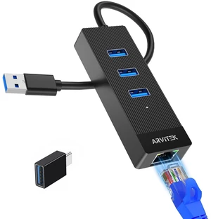 USB Hub w/Ethernet + 3xUSB 3.0, USB3.0 to Ethernet Adapter 0.49ft | 4-IN-1 USB-A/C to LAN Network Adapter, USB 3.0 Multiport Hub with RJ45 10/100/1000 Gigabit for Laptop, PC Desktop, MacBook USB Hub w/Ethernet + 3xUSB 3.0, USB3.0 to Ethernet Adapter 0.49ft | 4-IN-1 USB-A/C to LAN Network Adapter, USB 3.0 Multiport Hub with RJ45 10/100/1000 Gigabit for Laptop, PC Desktop, MacBook