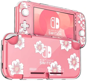 White Flower Floral Clear Switch Lite Protective Case 2-Piece Split Full Wrap PC Hard Shell Anti-Scratch All-Round Protection Cover for Switch 2019 Model