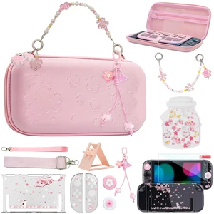 Pink Carrying Case Set for Switch 2 2025, with Silicone j-con Covers, Thumb Grip Caps, Screen Protector, Sakura Hand Strap and stickers for Girls Women Pink Carrying Case Set for Switch 2 2025, with Silicone j-con Covers, Thumb Grip Caps, Screen Protector, Sakura Hand Strap and stickers for Girls Women
