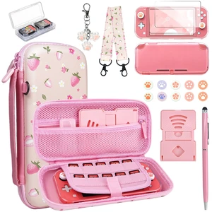 Switch Lite Case Carrying Case- 19 in 1 for Nintendo Switch Accessories | Bundle with Switch Thumb Grips, Clear Protective, Screen Protector Cover, Cute Pendant, Stand, Stylus, for Girls, Pink Switch Lite Case Carrying Case- 19 in 1 for Nintendo Switch Accessories | Bundle with Switch Thumb Grips, Clear Protective, Screen Protector Cover, Cute Pendant, Stand, Stylus, for Girls, Pink