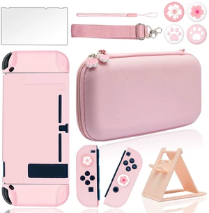 Cute Travel Carrying Case for Nintendo Switch Accessories Kit with Hard Protective Cover, Glass Screen Protector, Adjustable Stand and Thumb Grip Caps 10 in 1(Switch Pink) Cute Travel Carrying Case for Nintendo Switch Accessories Kit with Hard Protective Cover, Glass Screen Protector, Adjustable Stand and Thumb Grip Caps 10 in 1(Switch Pink)