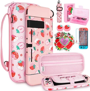 Carrying Case for Switch, Cute Portable Travel Bag Accessories with Soft Protective Cover, Screen Protectors and Thumb grip caps, Game Card Case 7in1, Pink Carrying Case for Switch, Cute Portable Travel Bag Accessories with Soft Protective Cover, Screen Protectors and Thumb grip caps, Game Card Case 7in1, Pink