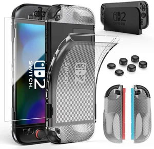 Switch 2 TPU Case for Nintendo Switch 2,Protector Cover Accessories | 6 Thumb Caps, Screen Protector, Anti-Slip, Shock-Proof, Anti-Scratch Skin, Shell Guard for Joycon Console Controller