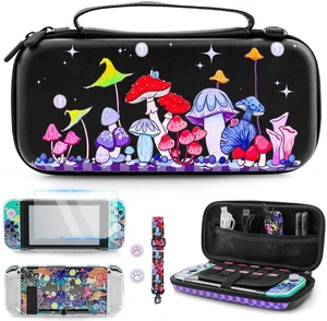 Colorful Mushrooms Carrying Case for Nintendo Switch,8 in 1 Accessories Kit Set Travel Carry Case with Cute Hard Shell Protective Cover,Screen protector, Strap,2 Thumb Caps Colorful Mushrooms Carrying Case for Nintendo Switch,8 in 1 Accessories Kit Set Travel Carry Case with Cute Hard Shell Protective Cover,Screen protector, Strap,2 Thumb Caps
