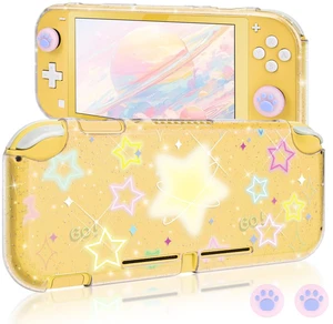 Protective Case Suitable for Switch Lite Console 2019, TPU Soft Shell Anti-Slip Shock-Absorption Crystal Protective Heart Games Case with 2 PCS Cute Cat Paw Thumb Grips Caps - Glitter Yellow Protective Case Suitable for Switch Lite Console 2019, TPU Soft Shell Anti-Slip Shock-Absorption Crystal Protective Heart Games Case with 2 PCS Cute Cat Paw Thumb Grips Caps - Glitter Yellow