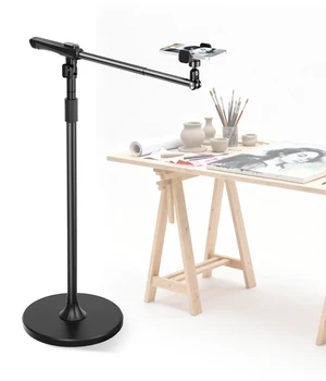 Phone Floor Stand, Overhead Phone Mount with Extendable Horizontal Arm & Remote, 360° Rotatable Extension Arm, Adjustable Tripod Stand for iPhone17, Video Recording, Photography, Live Streaming Phone Floor Stand, Overhead Phone Mount with Extendable Horizontal Arm & Remote, 360° Rotatable Extension Arm, Adjustable Tripod Stand for iPhone17, Video Recording, Photography, Live Streaming