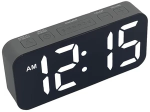 Digital alarm clock with color-changing display, 13 display modes, 3 alarm volumes, USB-C charging port (grey)
