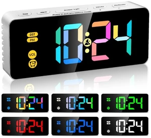 Digital Alarm Clock for Kids Bedrooms Small Digital Clock with 7 Colors | 4 Dimmable Brightness, 3 Adjustable Volumes with Snooze, USB Charging Port and Battery Backup Multicolored