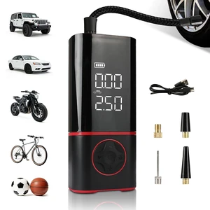 Portable Air Compressor, Tire Inflator with Digital Gauge, 2000mAh Rechargeable Battery, 150 PSI, for Car Tires, Bike, Motorcycle, Balls, Air Mattress, Includes LED Light & Multiple Nozzles Portable Air Compressor, Tire Inflator with Digital Gauge, 2000mAh Rechargeable Battery, 150 PSI, for Car Tires, Bike, Motorcycle, Balls, Air Mattress, Includes LED Light & Multiple Nozzles